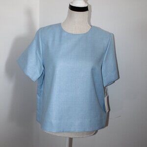 NWT Lisa Marie Fernandez Blue Short Sleeve Button Back Blouse Top 1 2/4 XS